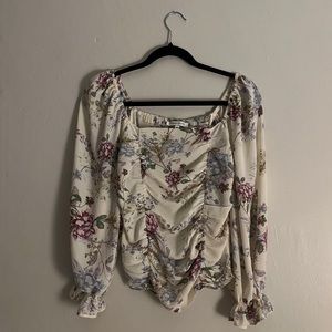floral ruched corset style long sleeve blouse